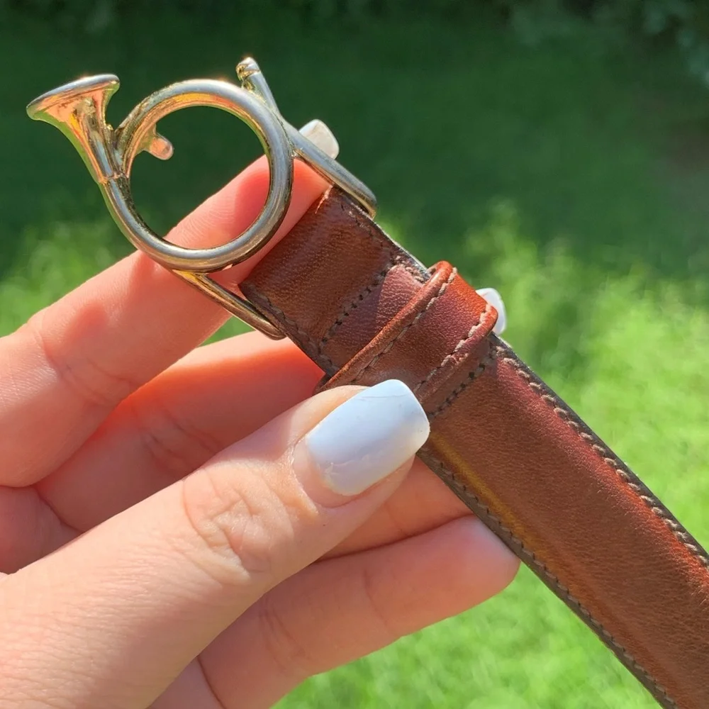 Vintage French Horn Buckle Leather Belt - Picture 12 of 16